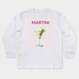 Cute Feminine Y2k Girly Martini Cocktail Print Kids Long Sleeve T-Shirt